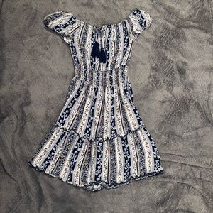 Blue and White Off-Shoulder Dress